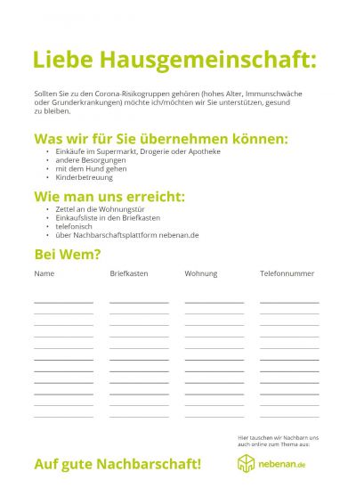 Hausaushang Hilfsangebot